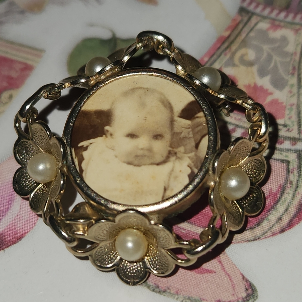Collectible Sentimental Portrait Brooch Pin  Photograph of a Sweet Infant